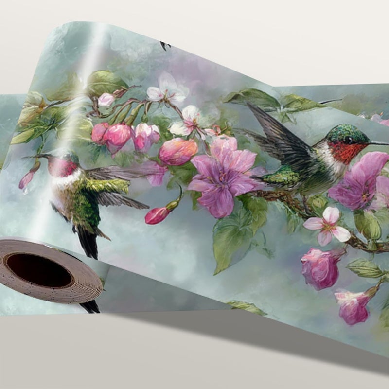 IOHEFY Morning Glory Wallpaper Border 196x4 Inch Removable Wall Border Peel and Stick Pink Purple Flower Vine for Bedroom Bathroom Kitchen Living Room Wall Trim Decor Rustic Cottage Garden - Image 1